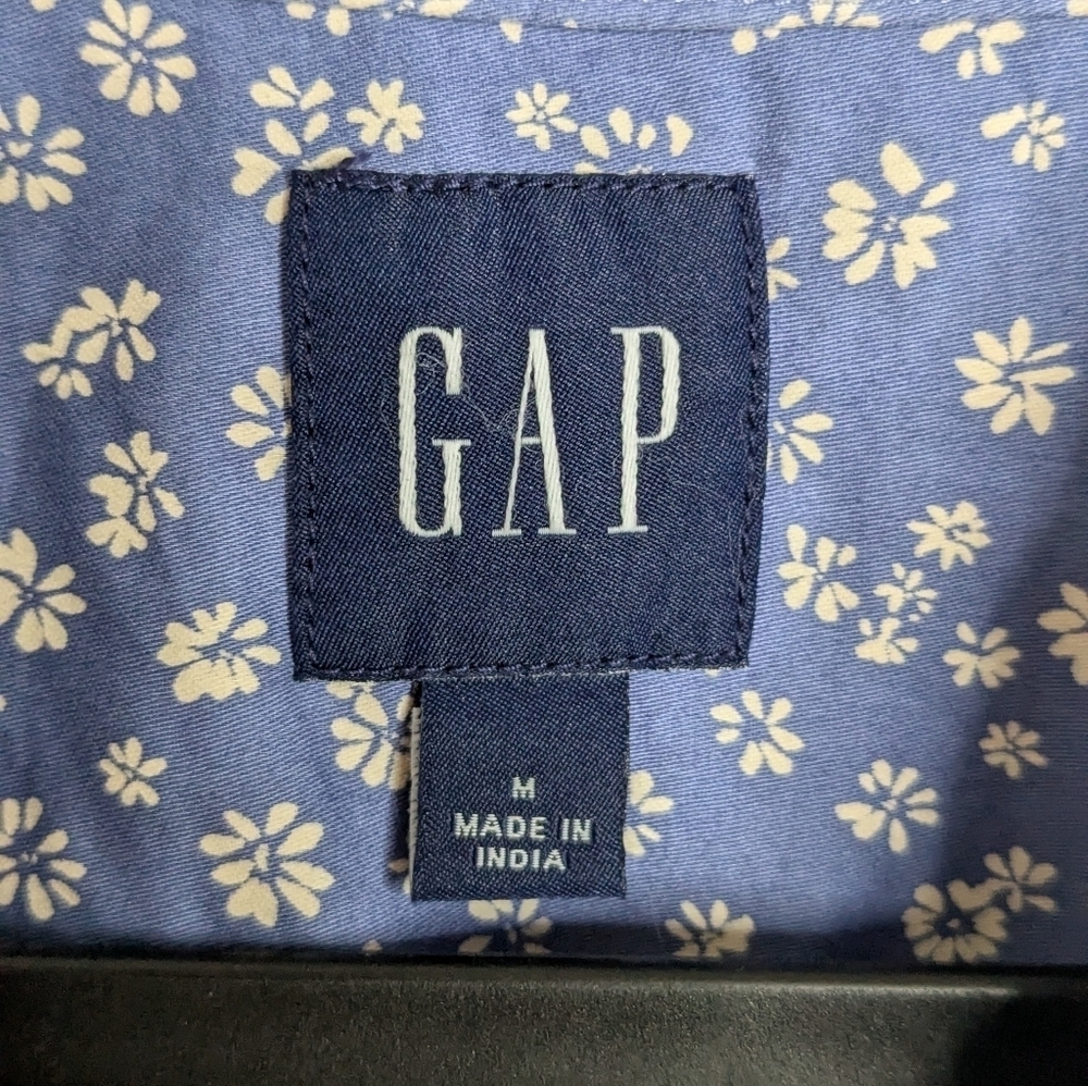 GAP 3/4 Puff Sleeve Floral Shirt - Size M - blue ivory floral - Picture 4 of 7
